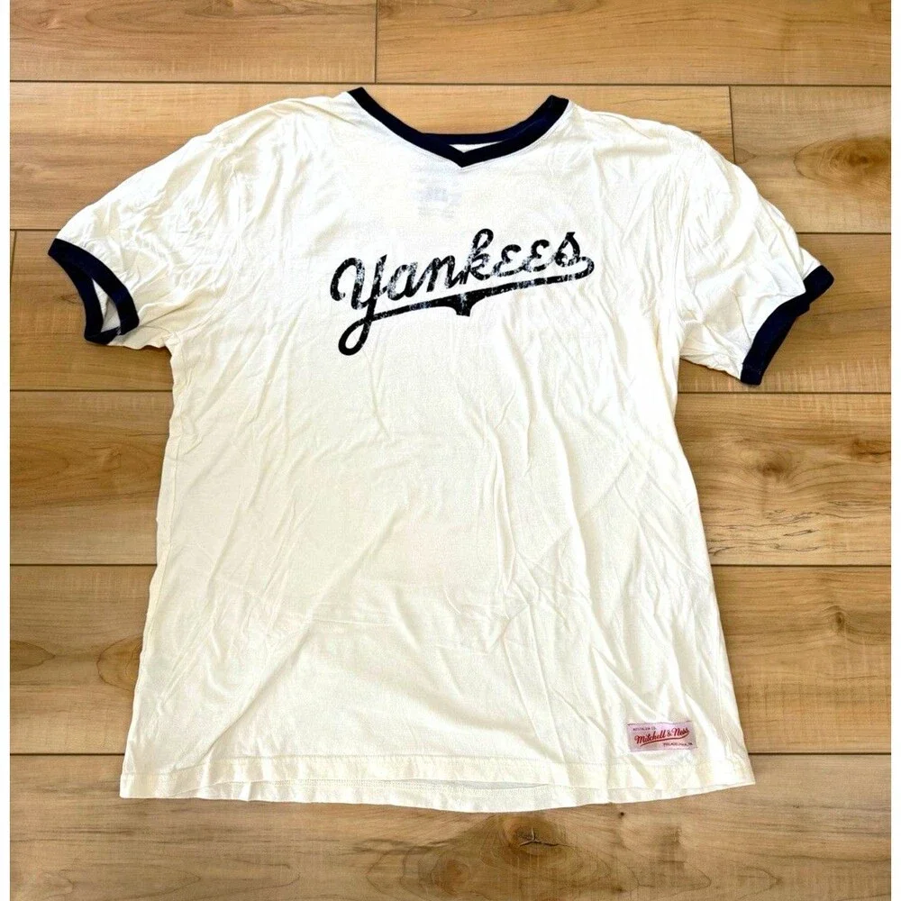 Mitchell & Ness New York Yankees White/Blue Ringer Shirt, XXL Baseball